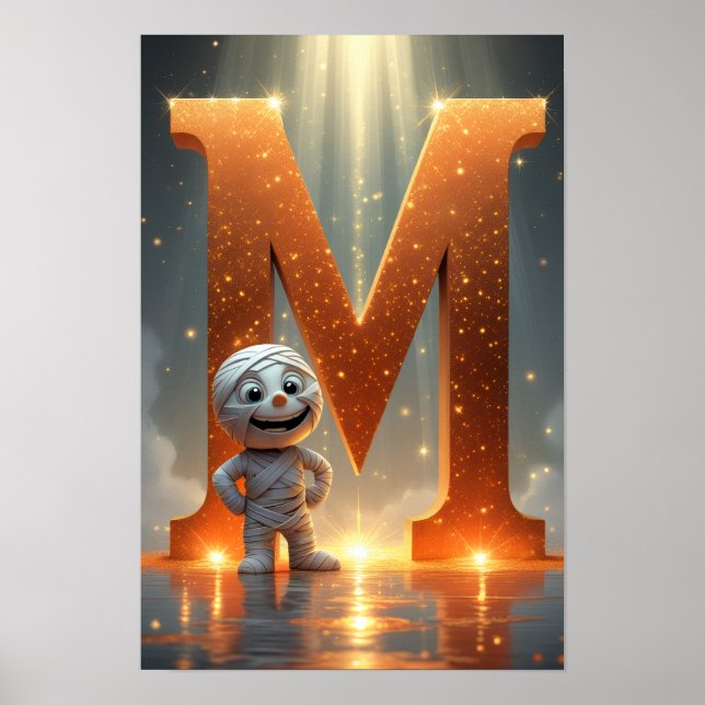 Halloween Alphabet Kinder ABC Buchstabe M Poster (Vorne)