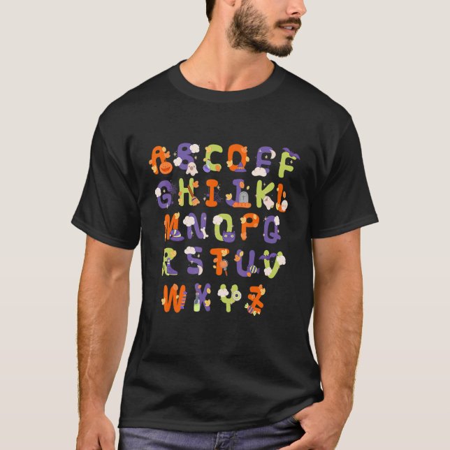 Halloween Alphabet Lazy Halloween Kostümlehrer T-Shirt (Vorderseite)