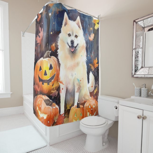 Halloween American Akita mit Pumpkins Beängstigend Duschvorhang (Beispiel)