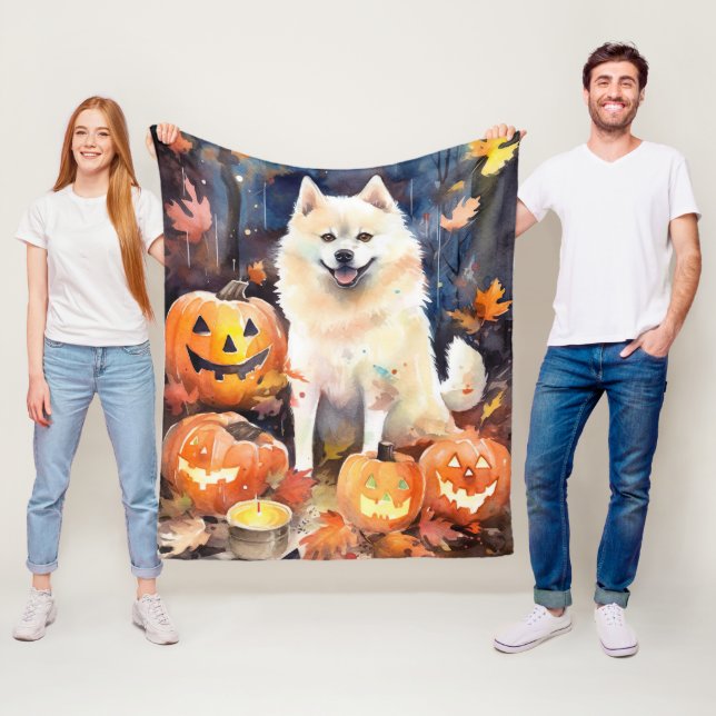Halloween American Akita mit Pumpkins Beängstigend Fleecedecke (Beispiel)