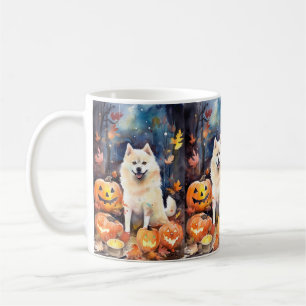 Halloween American Akita mit Pumpkins Beängstigend Kaffeetasse
