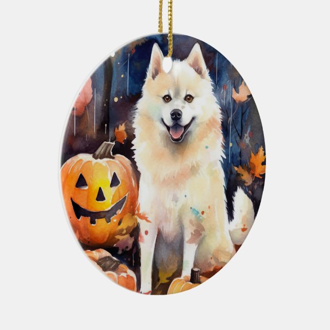 Halloween American Akita mit Pumpkins Beängstigend Keramik Ornament (Rechts)