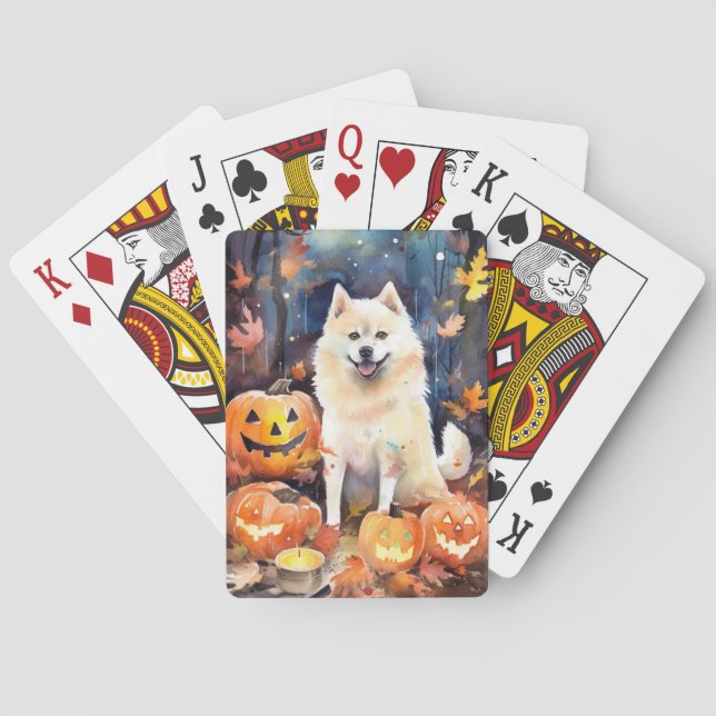 Halloween American Akita mit Pumpkins Beängstigend Spielkarten (Rückseite)