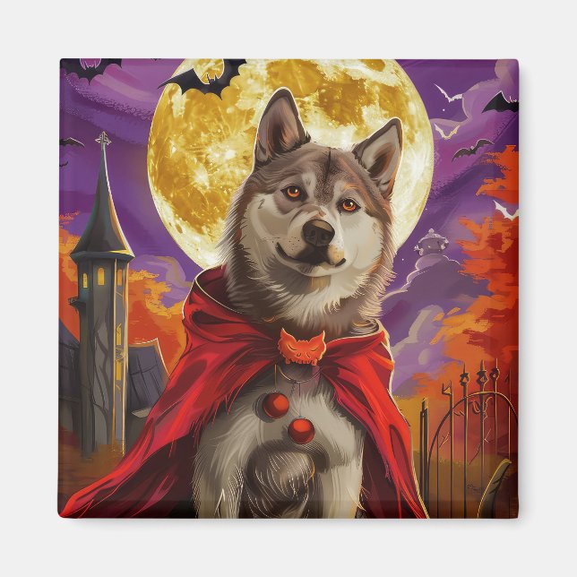 Halloween American Akita Vampire Pumpkins Beängsti Magnet (Vorne)