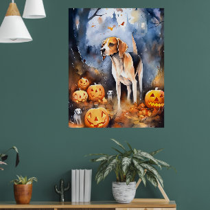 Halloween American English Foxhound mit Kürbissen Poster