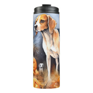 Halloween American English Foxhound mit Kürbissen Thermosbecher