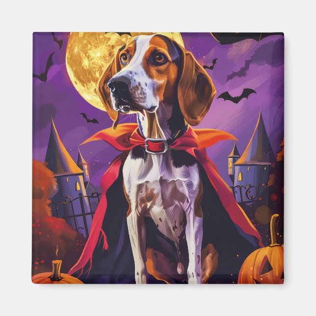 Halloween American English Foxhound Pumpkin Beängs Magnet (Vorne)