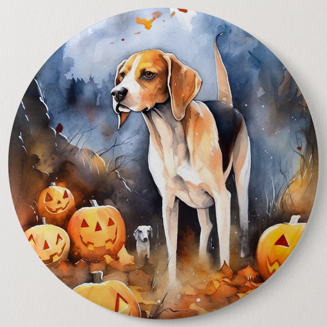 Halloween American English Foxhound with Pumpkins Button (Vorderseite)