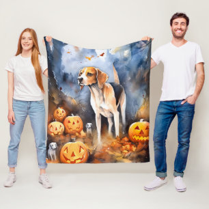Halloween American English Foxhound with Pumpkins Fleecedecke