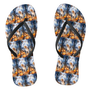 Halloween American English Foxhound with Pumpkins Flip Flops