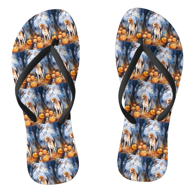 Halloween American English Foxhound with Pumpkins Flip Flops (Fußbett)
