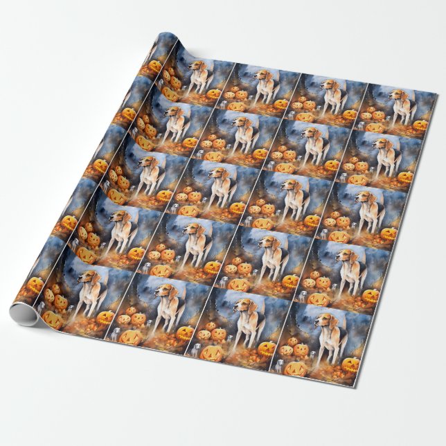 Halloween American English Foxhound with Pumpkins Geschenkpapier (Ungerollt)
