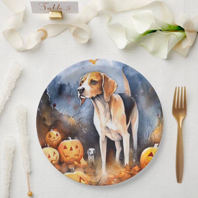 Halloween American English Foxhound with Pumpkins Pappteller (Hochzeit)
