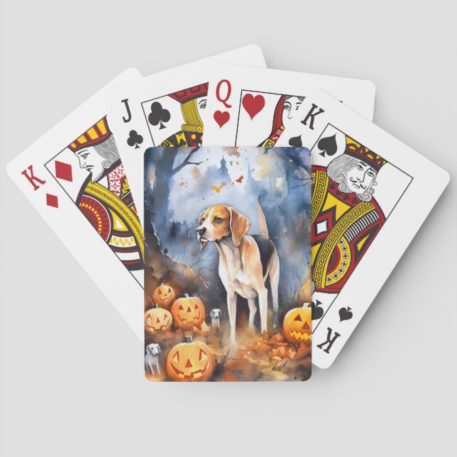 Halloween American English Foxhound with Pumpkins Spielkarten (Rückseite)