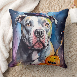 Halloween American Staffordshire mit Kürbissen Kissen