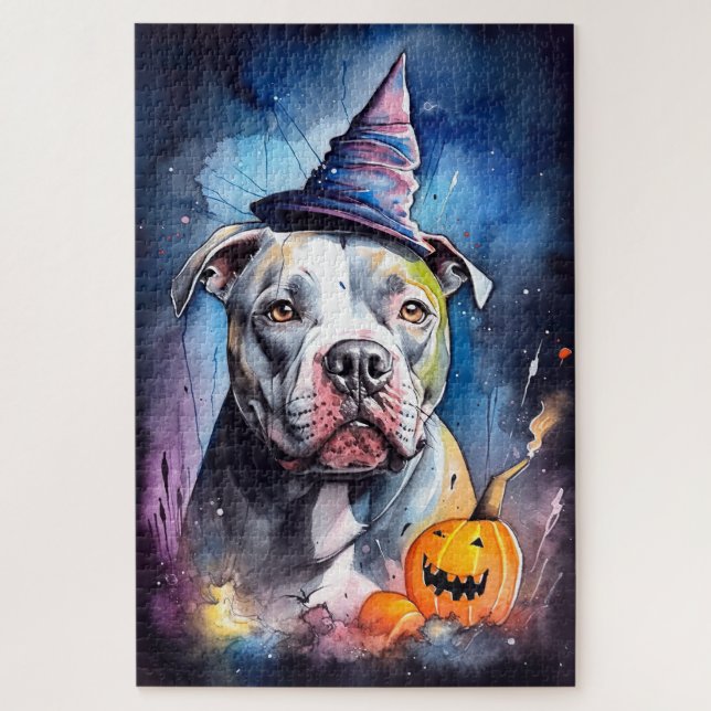 Halloween American Staffordshire with Pumpkins (Vertikal)