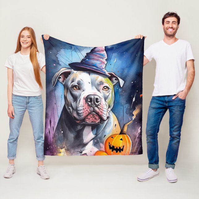 Halloween American Staffordshire with Pumpkins Fleecedecke (Beispiel)
