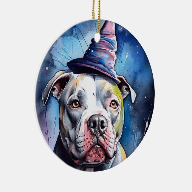 Halloween American Staffordshire with Pumpkins Keramik Ornament (Rechts)