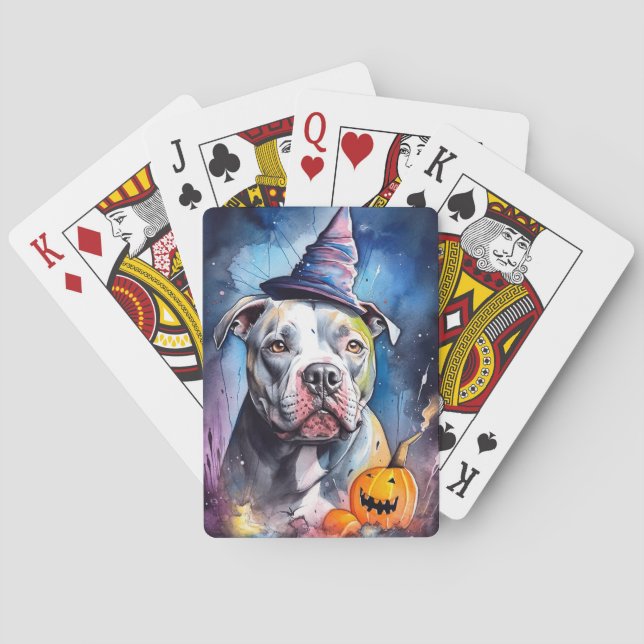Halloween American Staffordshire with Pumpkins Spielkarten (Rückseite)