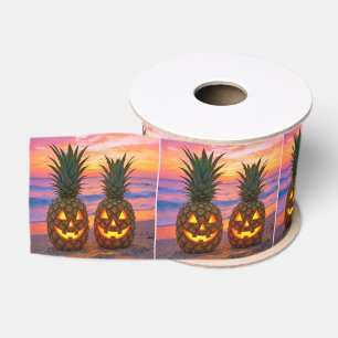Halloween-Ananas-Jack-o-Lanterns an einem Strand Ripsband
