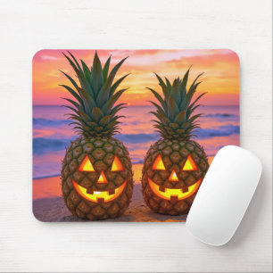 Halloween-Ananas-Kürbislaternen an einem Strand Mousepad