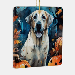 Halloween Anatolischer Hirtenhund mit Kürbissen Gr Keramikornament