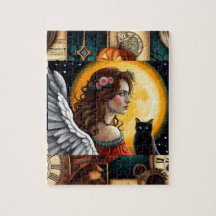 Halloween Angel und Schwarze Katze