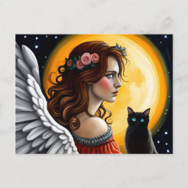 Halloween Angel und Schwarze Katze Postkarte