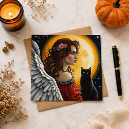 Halloween Angel und Schwarze Katze Postkarte