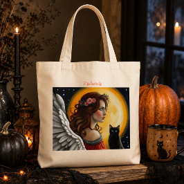 Halloween Angel und Schwarze Katze Tragetasche