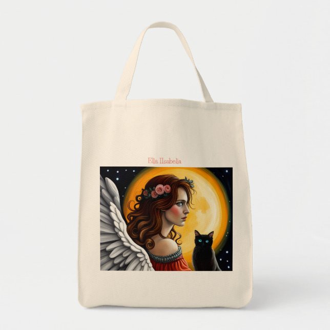 Halloween Angel und Schwarze Katze Tragetasche (Vorne)