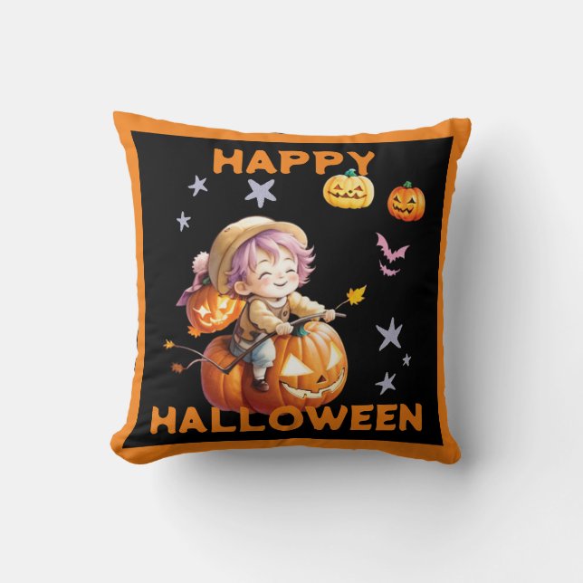 Halloween-Anime-Junge auf einem Kürbis Kissen (Vorderseite)