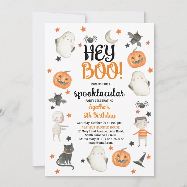 HALLOWEEN ANNIVERSAIRE INVITATION HEY BOO GHOST (Devant)