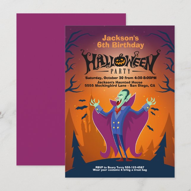 Halloween Anniversaire Nombre Dracula invitations (Devant / Derrière)