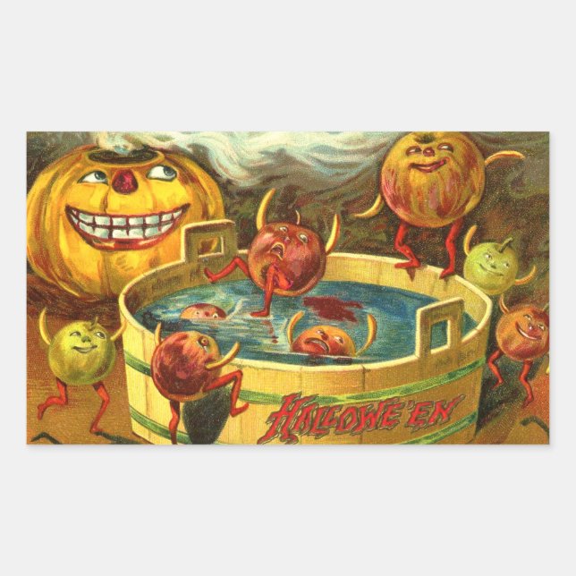 Halloween Apple Bobbing Rechteckiger Aufkleber (Vorderseite)