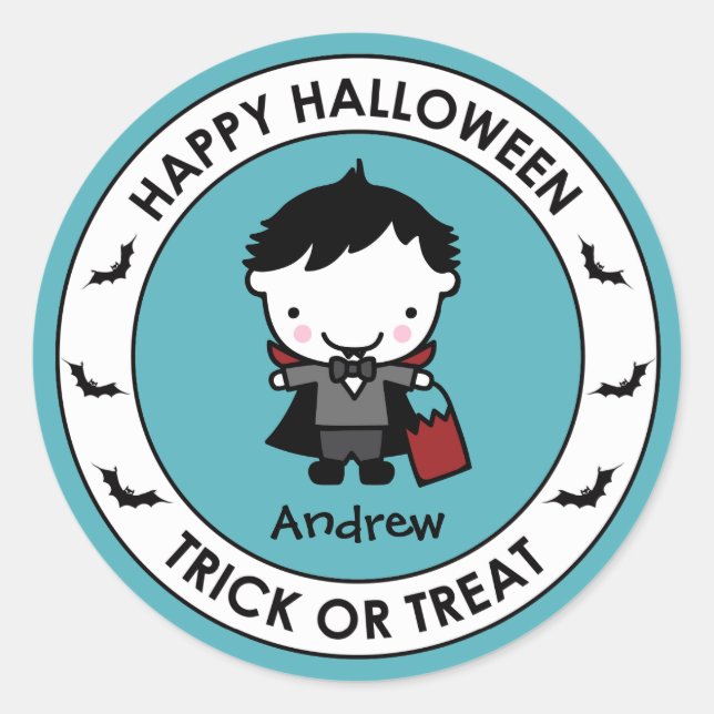 Halloween Aqua Leckerei Beutel Etikett Runder Aufkleber (Vorderseite)