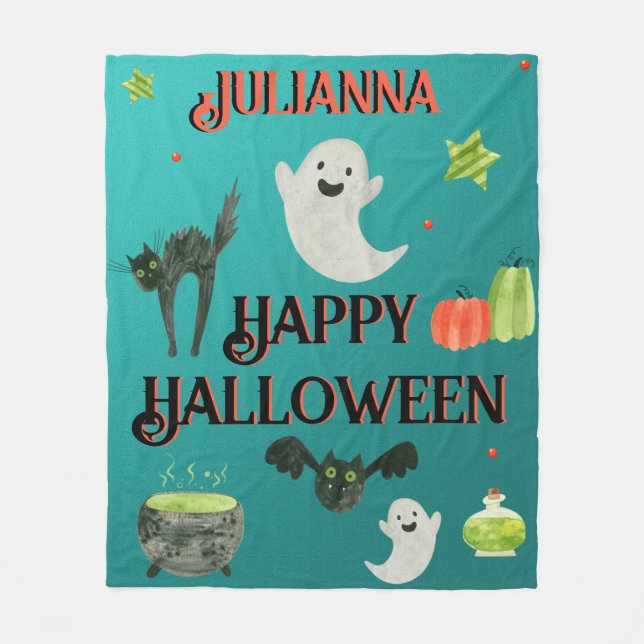 Halloween Aquamarin und grün Fleecedecke (Vorderseite)