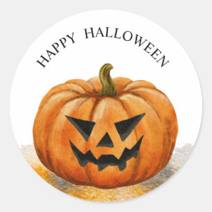 Halloween Aquarell-Kürbislaterne Runder Aufkleber