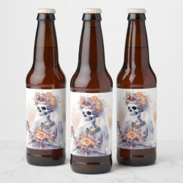 Halloween Aquarelle Squelette Bière Étiquettes