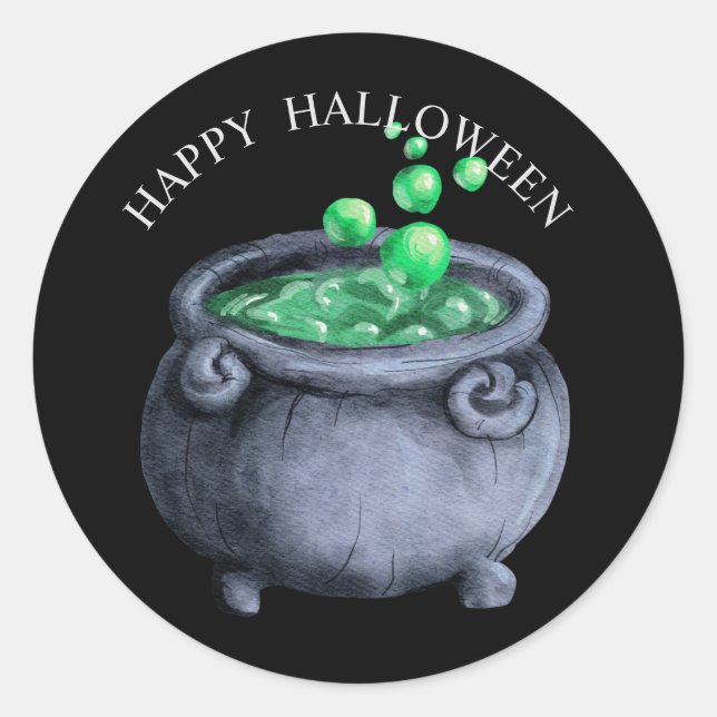 Halloween AquarellHexen mit Kessel Runder Aufkleber (Vorderseite)