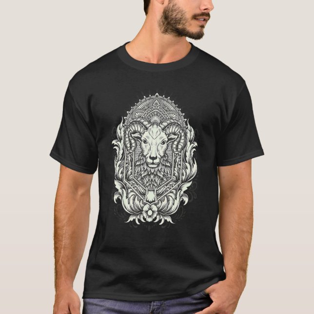 Halloween Aries Occult Satanic Baphomet Blackcraft T-Shirt (Vorderseite)