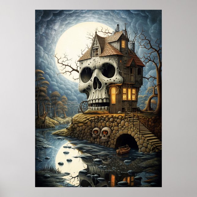 Halloween Art Skull House Poster (Vorne)