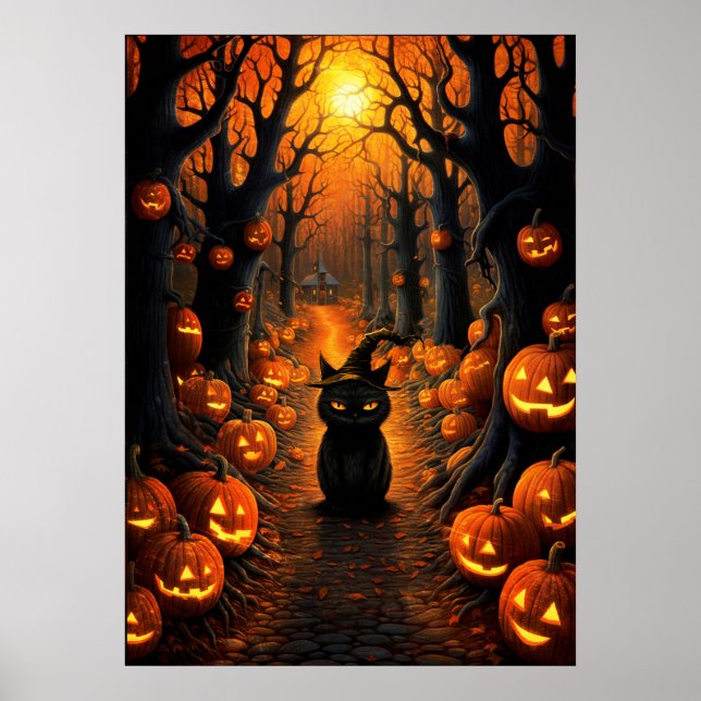 Halloween Art Witch Cat Poster (Vorne)