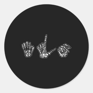 Halloween ASL Skeleton Hand Sign Language Costume Runder Aufkleber