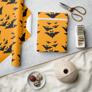 Halloween auf Orange coole niedliche Schwarze Fled Geschenkpapier