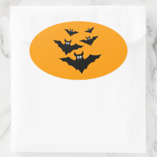 Halloween auf Orange coole niedliche Schwarze Fled Ovaler Aufkleber