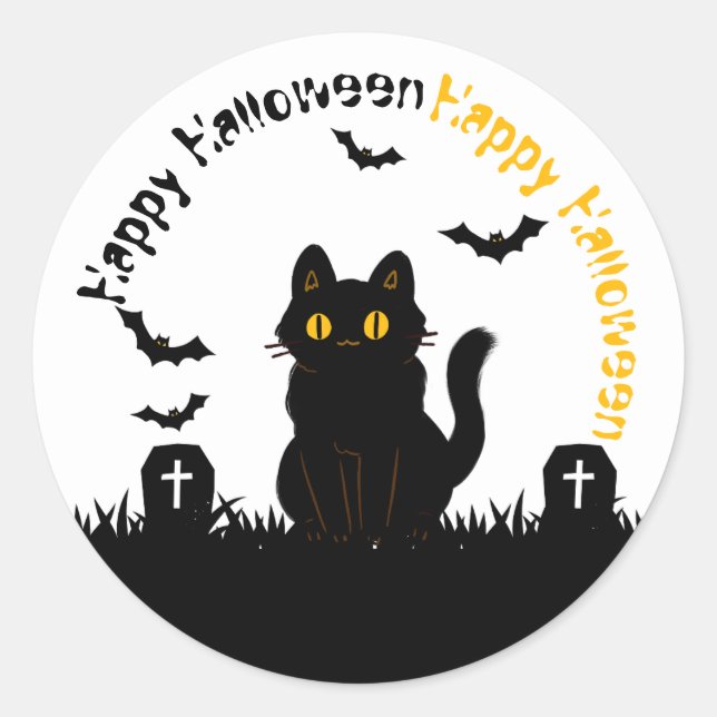 Halloween-Aufkleber mit schwarzer Katze Runder Aufkleber (Vorderseite)