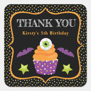 Halloween-Augen-Cupcake und Punkte Geburtstag Quadratischer Aufkleber