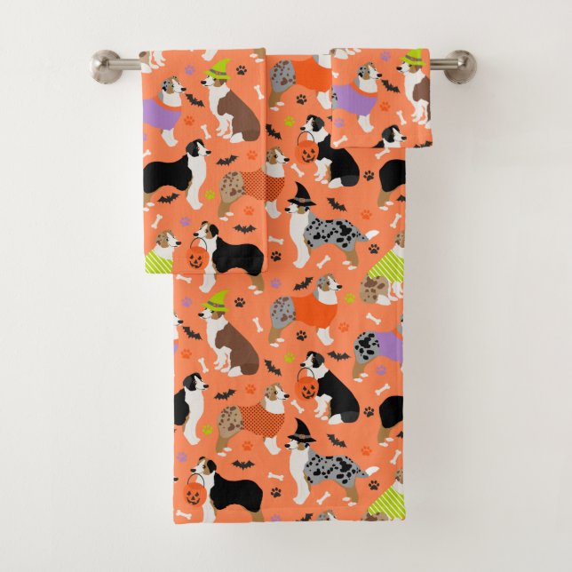 Halloween Australian Shepherd Badhandtuch Set (Insitu)