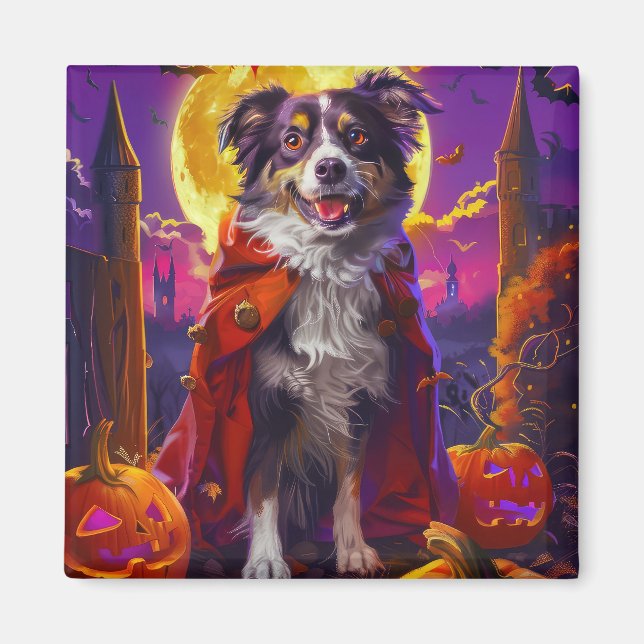 Halloween Australian Shepherd Dog Pumpkins Beängst Magnet (Vorne)